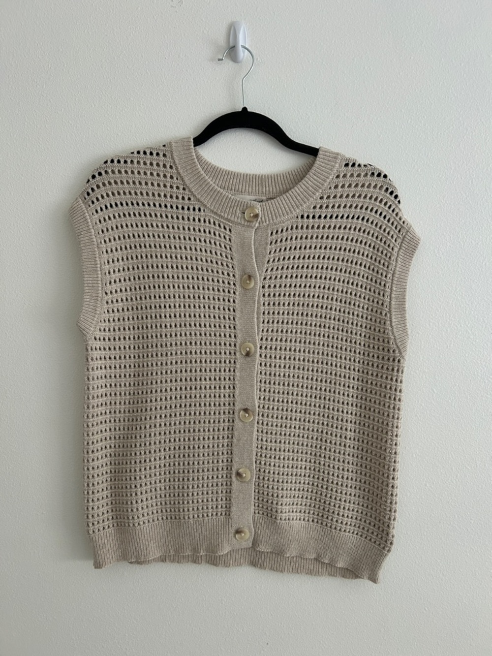 Universal Thread Cream Open-Knit Button Vest